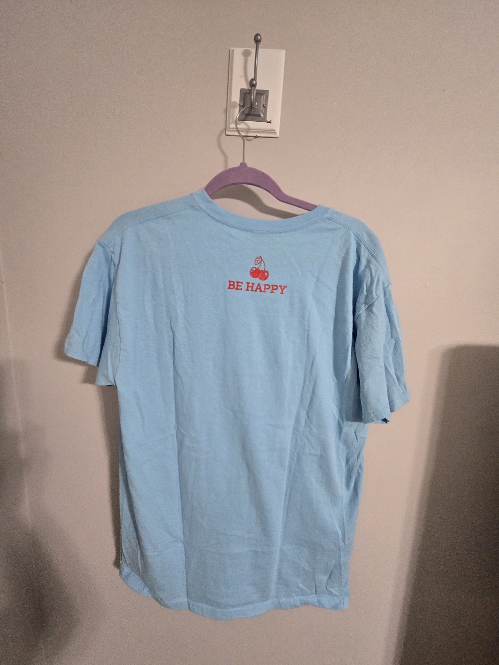 Gildan Light Blue Tee with Red Cherry 'Be Happy' Graphic - Picture 4 of 4